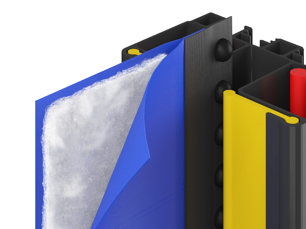 Полотно из двух слоев кордовой ткани с полиуретановым покрытием из высокопрочного волокна, расстояние заполнено теплоизоляционным материалом.
